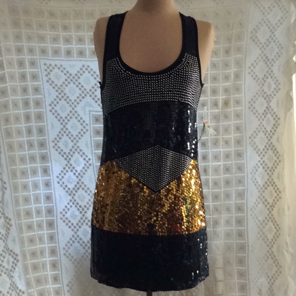🖤🧡NEW XOXO Black SilverGold Sequin Dress S🖤🧡